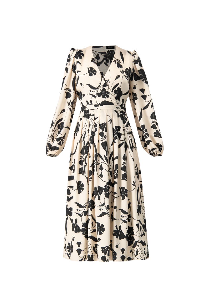 V-Neck Midi Dress with Long Sleeves, Alternate, color, Bone