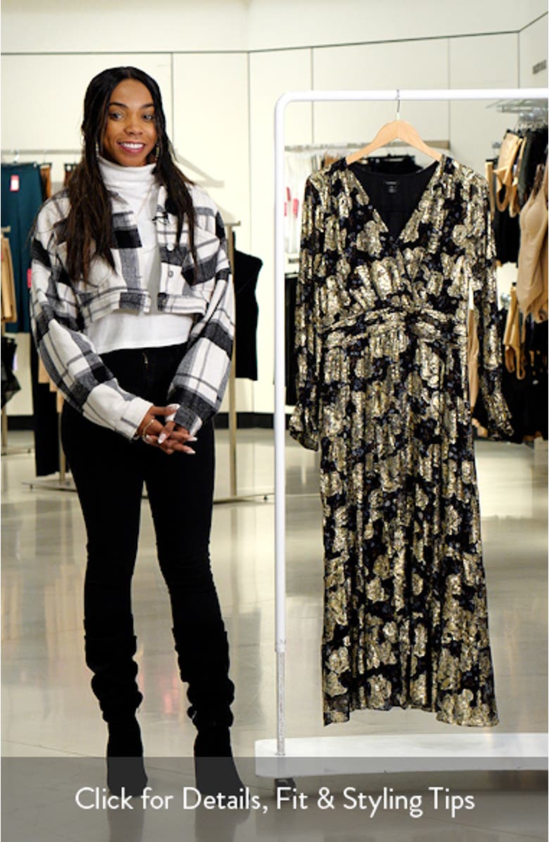 Metallic Floral Long Sleeve Maxi Dress, sales video thumbnail