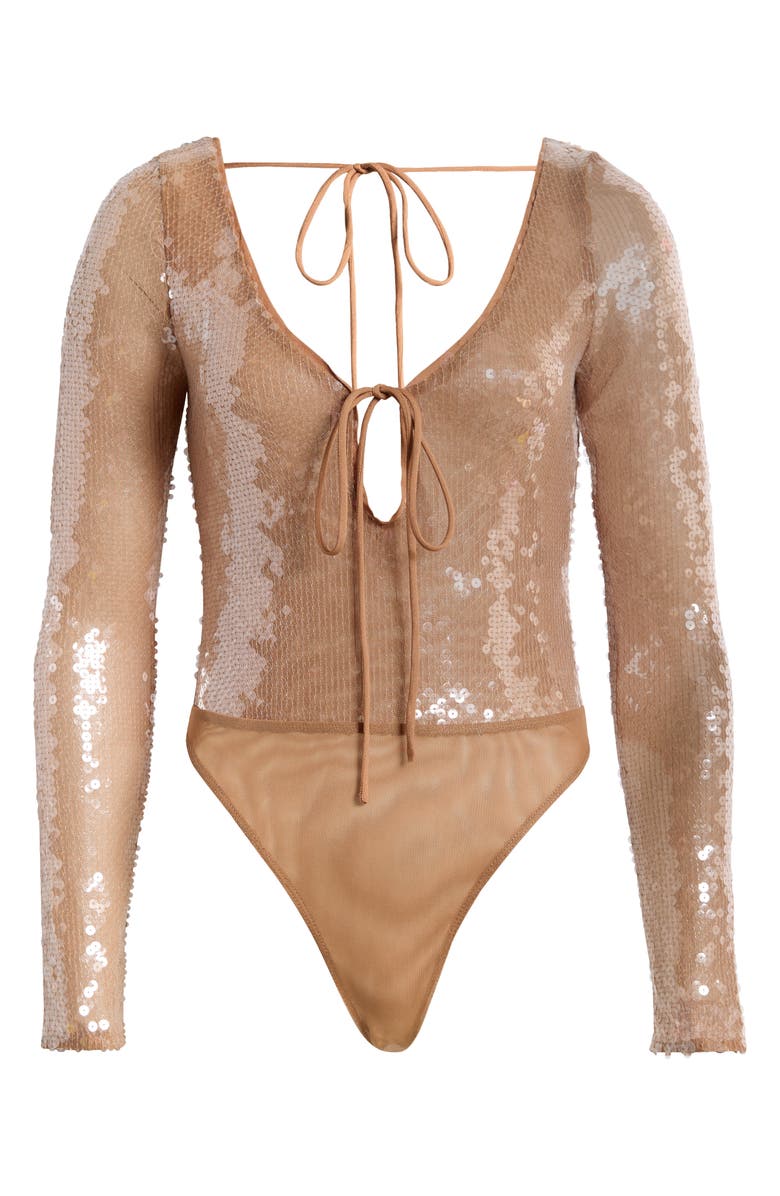 Bardot Verona Sequin Long Sleeve Bodysuit, Alternate, color,