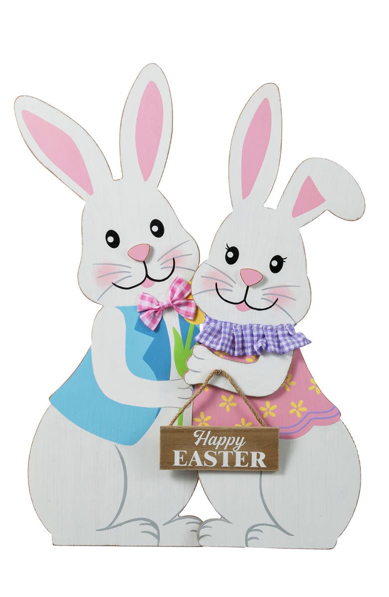 Glitzhome Set of 2 Easter Wooden Bunny Porch Decor, Main, color, White