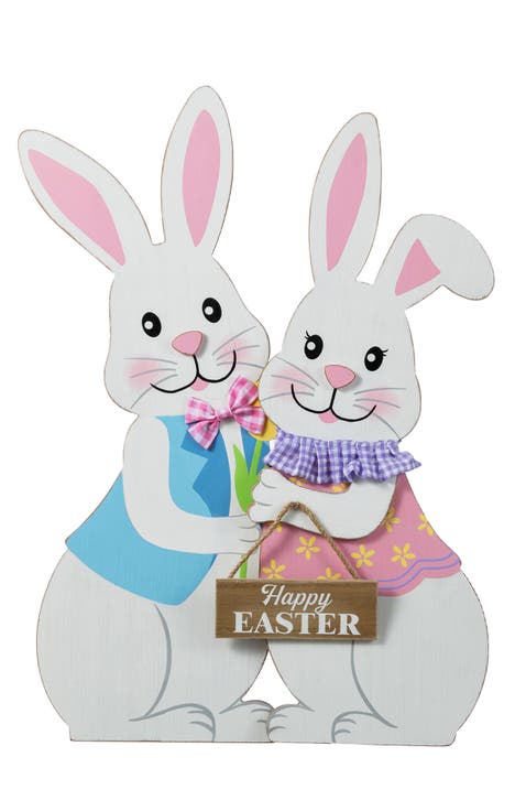Set of 2 Easter Wooden Bunny Porch Decor