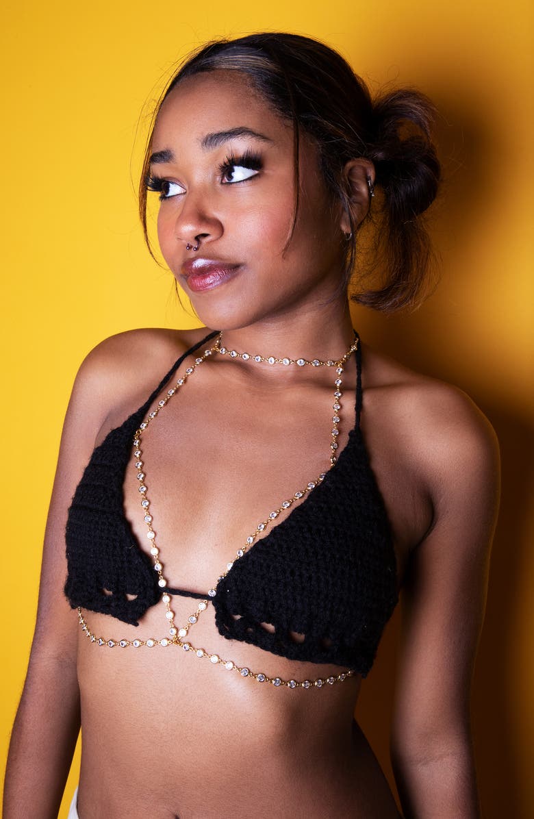 VIDAKUSH Crystal Station Body Chain, Alternate, color, Clear/ Gold