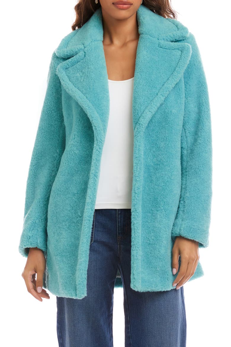 Faux Shearling Coat, Main, color, AQUA