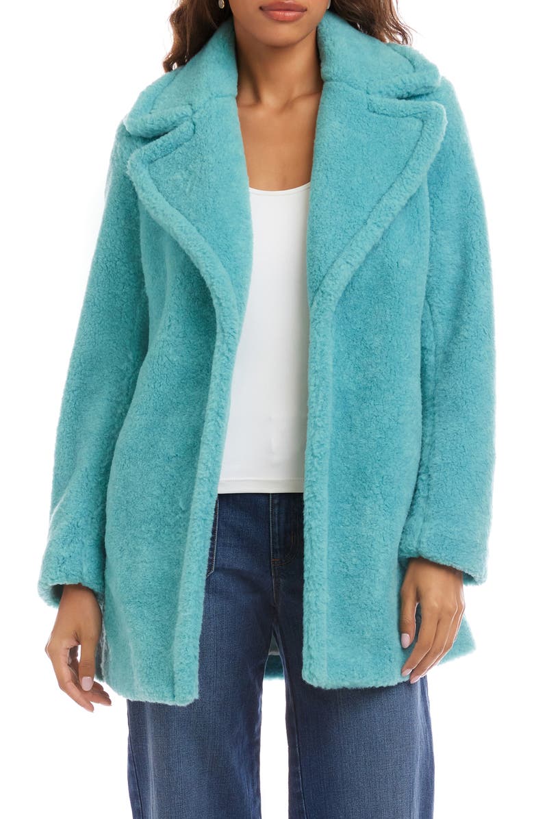 Karen Kane Faux Shearling Coat, Main, color, Aqua