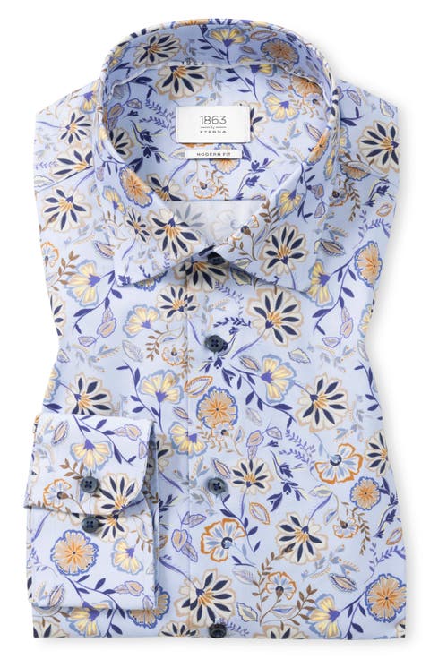 Modern Fit Floral Non-Iron Cotton Twill Dress Shirt