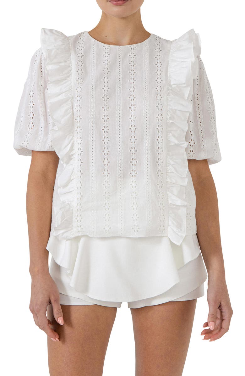 English Factory Eyelet Ruffle Cotton Top, Alternate, color,