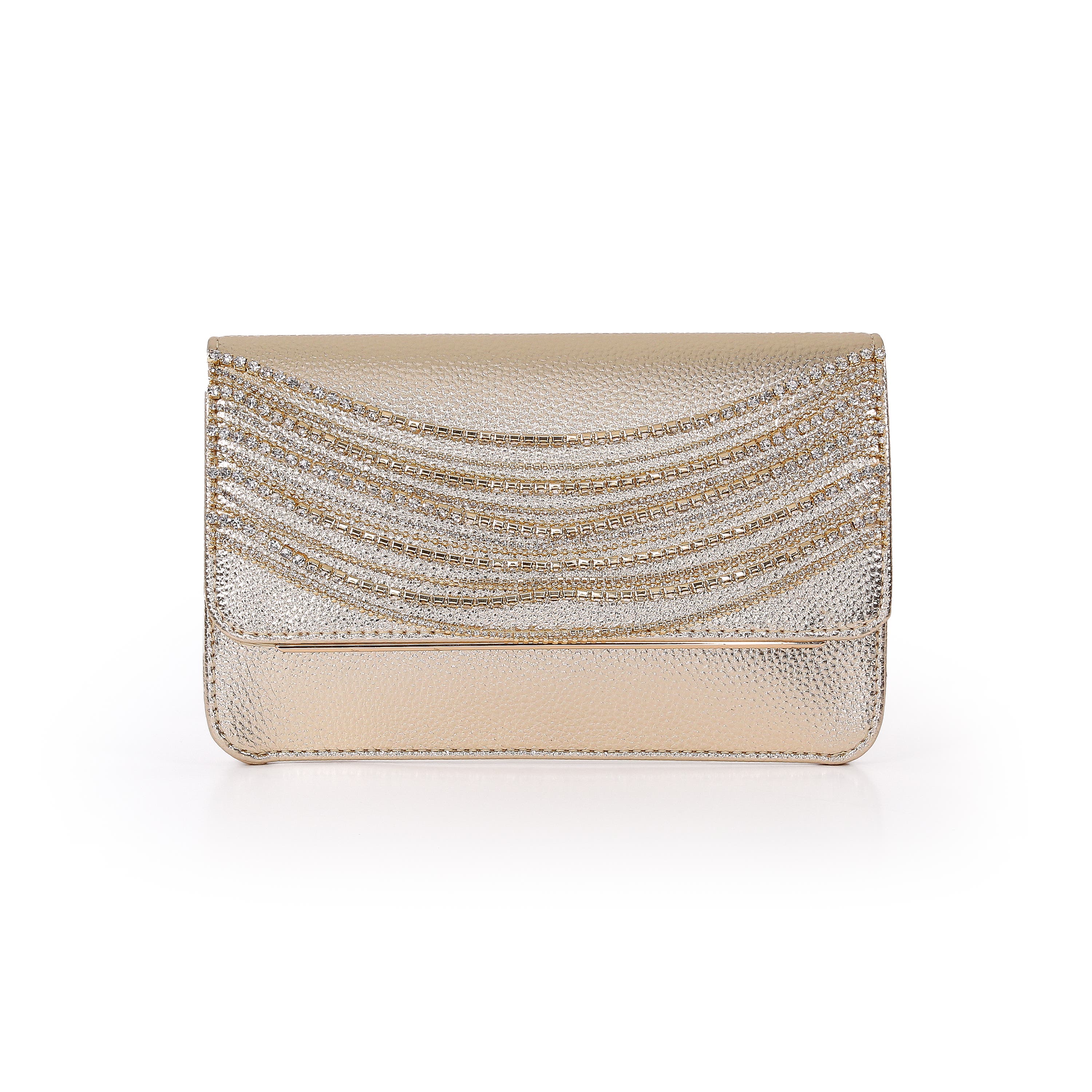 Lux Crystal Necklace Faux Leather Envelope, Main, color, Gold