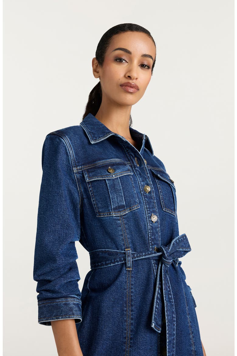 Clea Tie Belt Long Sleeve Denim Minidress, Alternate, color, OCEANE
