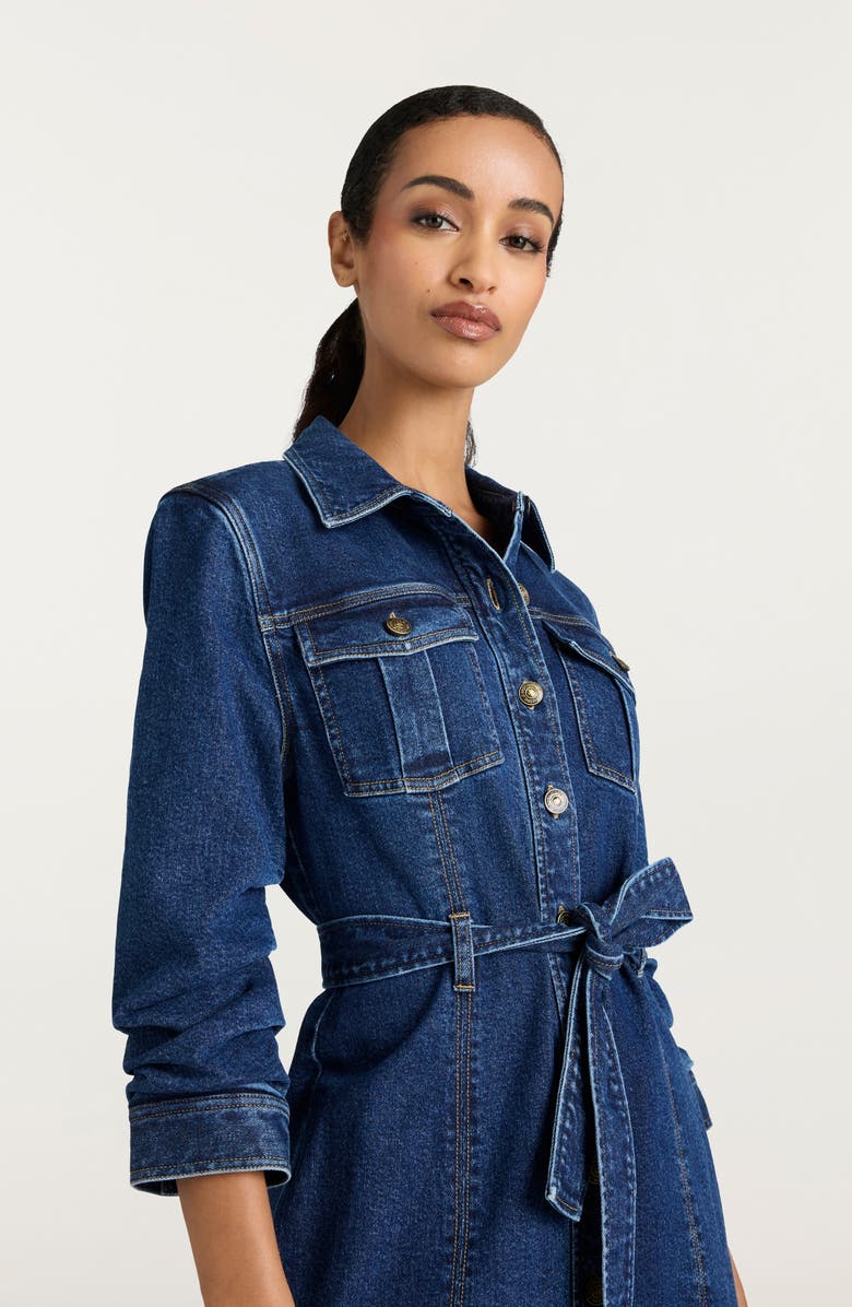 Cinq à Sept Clea Tie Belt Long Sleeve Denim Minidress, Alternate, color, Oceane