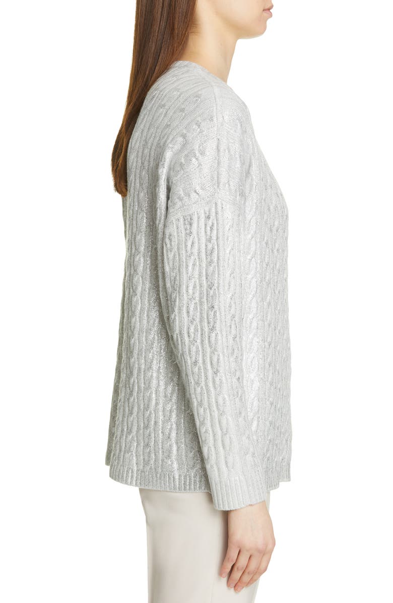 Fabiana Filippi Laminated Cashmere Cardigan, Alternate, color, Silver
