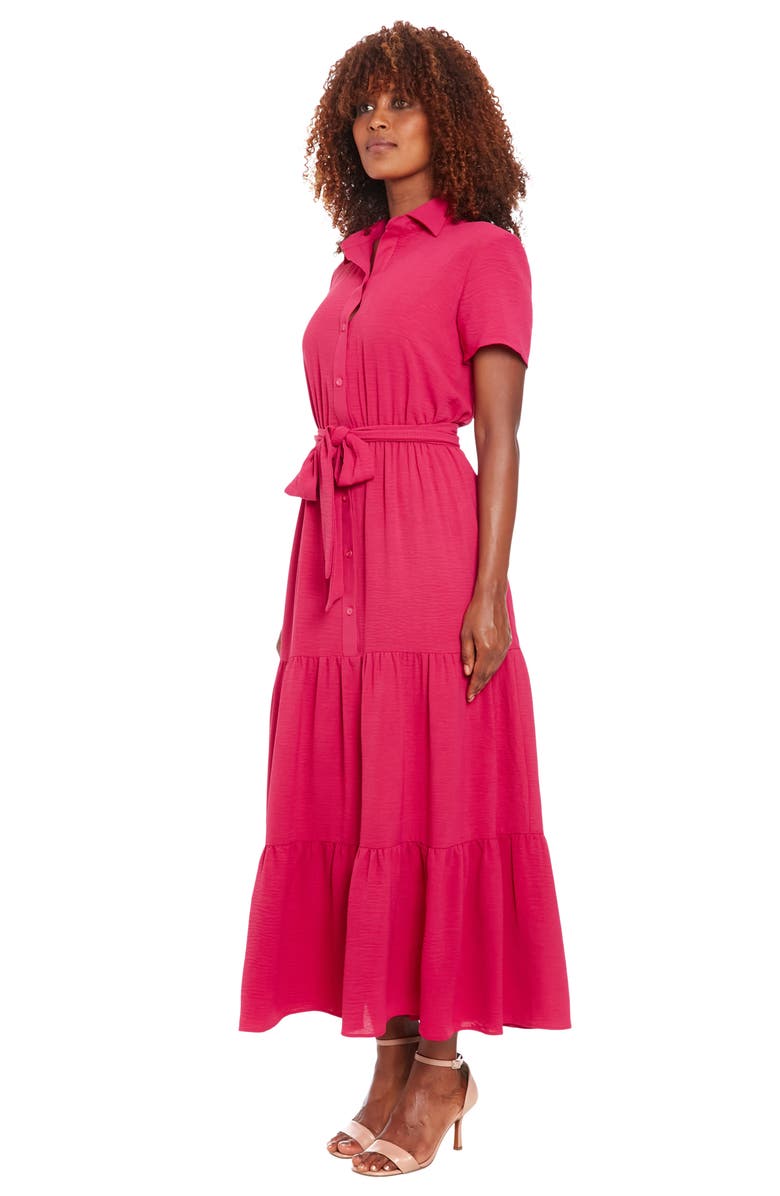 London Times Short Sleeve Tiered Shirtdress, Alternate, color, Magenta