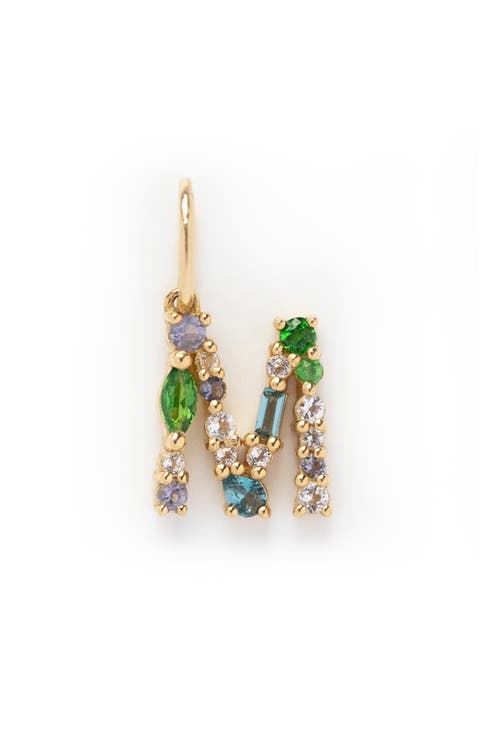 Solid 9K Gold & Semiprecious Stone Initial Charm