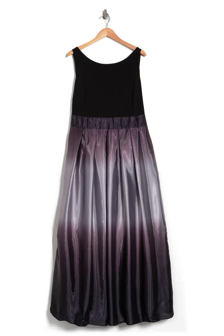 Three-Quarter Sleeve Jersey Bodice Ombré Satin A-Line Gown, Alternate, color, BKS