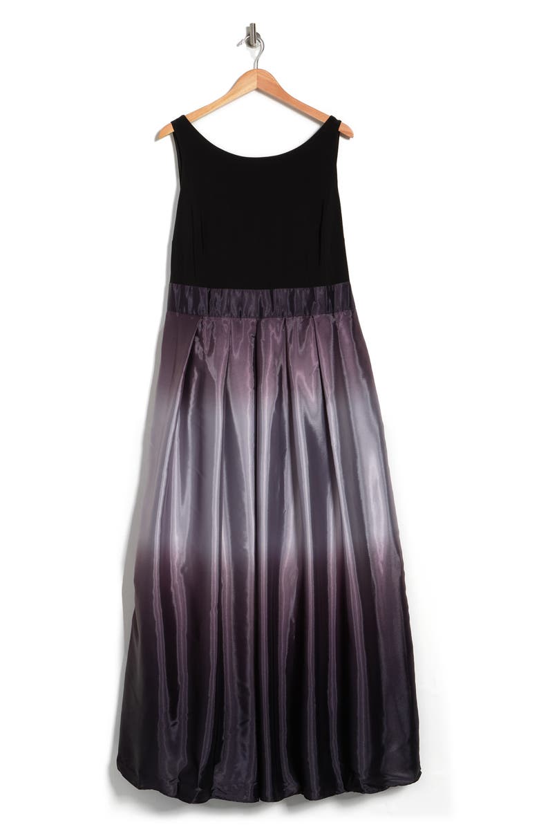 SL FASHIONS Three-Quarter Sleeve Jersey Bodice Ombré Satin A-Line Gown, Alternate, color, Bks