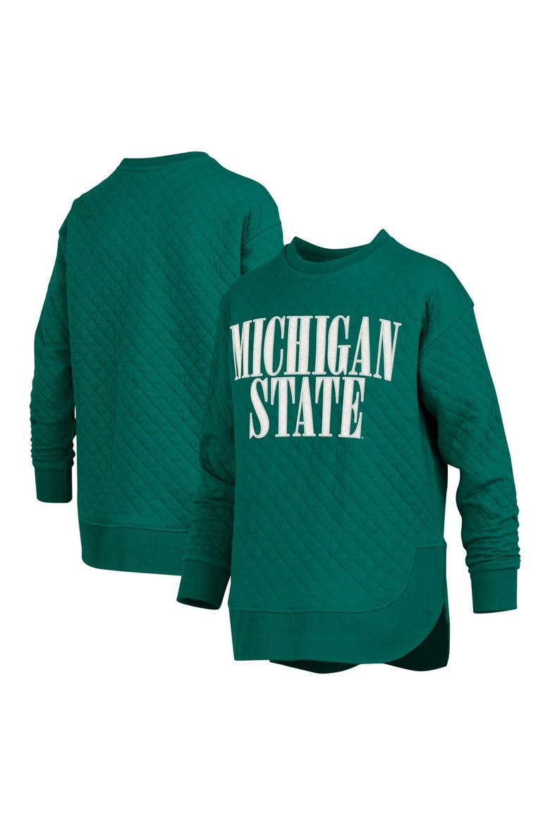 Women's Pressbox Green Michigan State Spartans Quilted Long Sleeve Pullover Sweatshirt, Main, color, Green