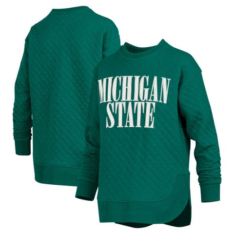 Women's Pressbox Green Michigan State Spartans Quilted Long Sleeve Pullover Sweatshirt
