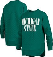 PRESSBOX Women's Pressbox Green Michigan State Spartans Quilted Long Sleeve Pullover Sweatshirt