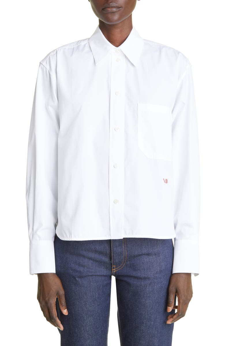 Victoria Beckham Crop Button-Up Poplin Shirt, Main, color, 