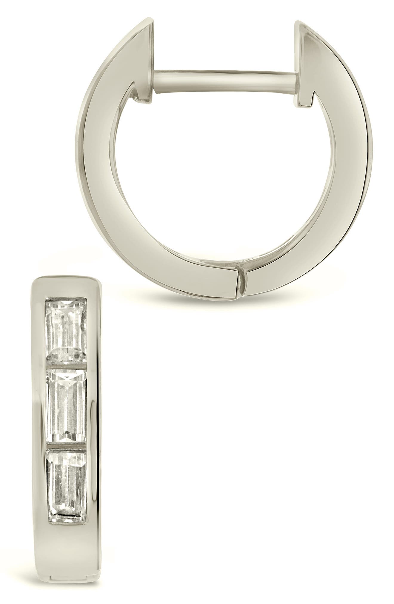 14K Yellow Gold Plated Sterling Silver Baguette CZ Huggie Hoop Earrings