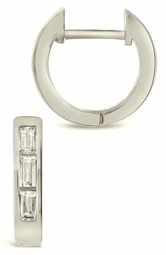 14K Yellow Gold Plated Sterling Silver Baguette CZ Huggie Hoop Earrings