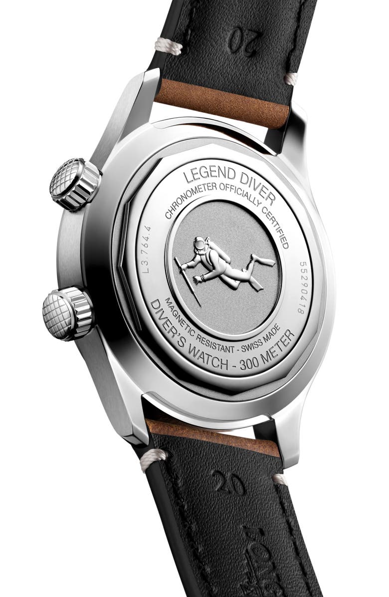 Longines Legend Diver Automatic Leather Strap Watch, 39mm, Alternate, color, 