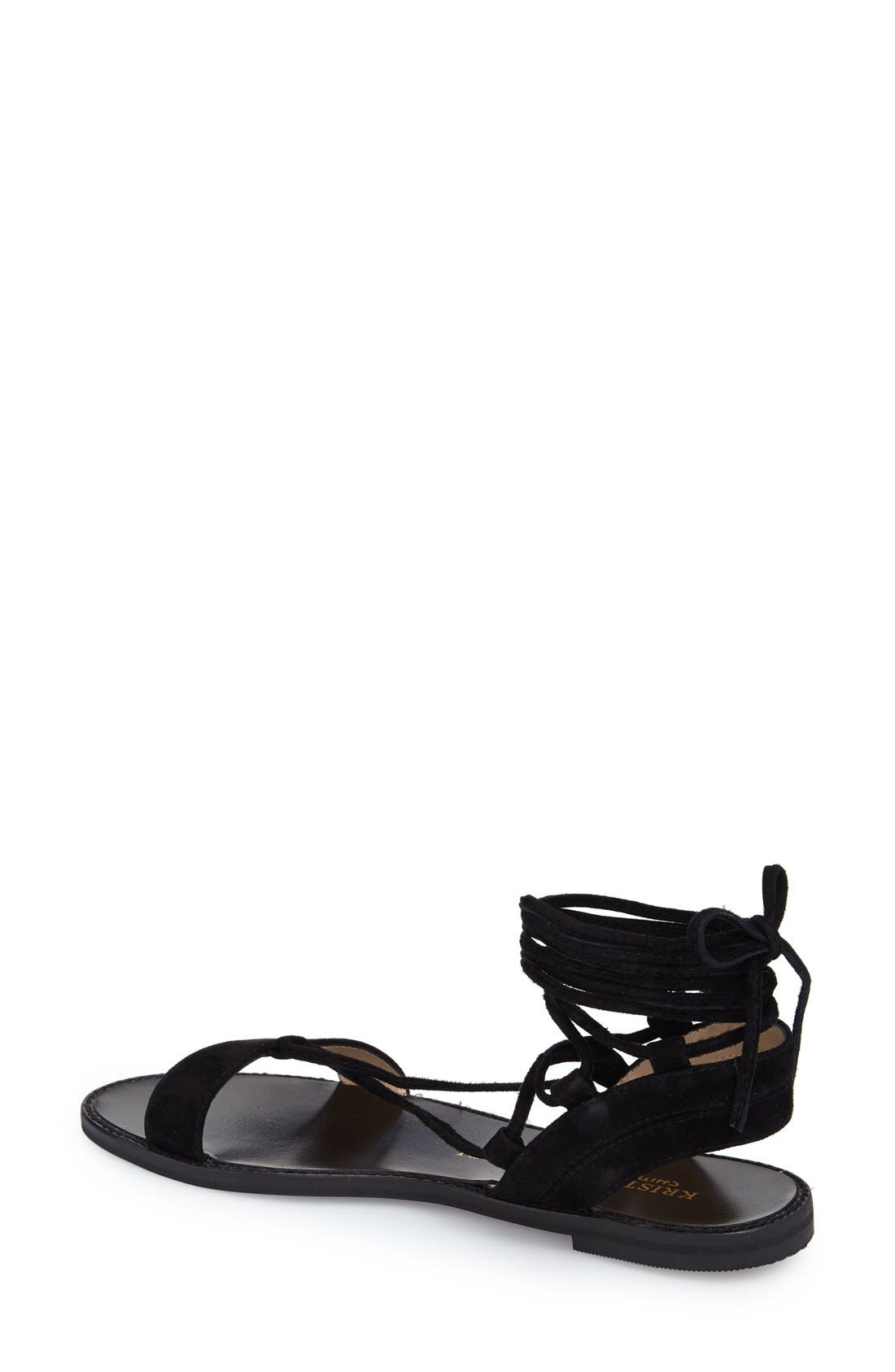 'Belle' Lace-Up Sandal, Alternate, color, BLACK SUEDE