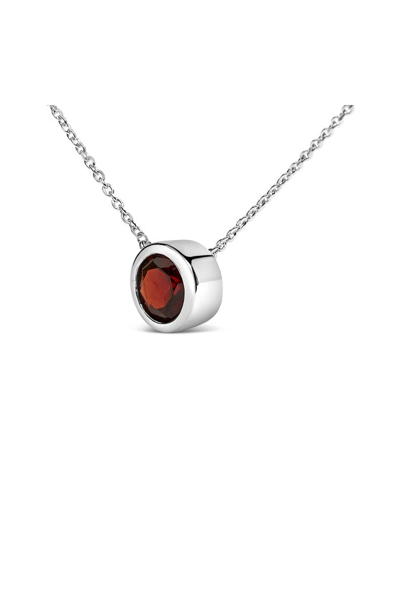 Haus of Brilliance .925 Sterling Silver 7MM Bezel Set Created Gemstone Pendant Necklace - 18" Inches, Alternate, color, Red Garnet