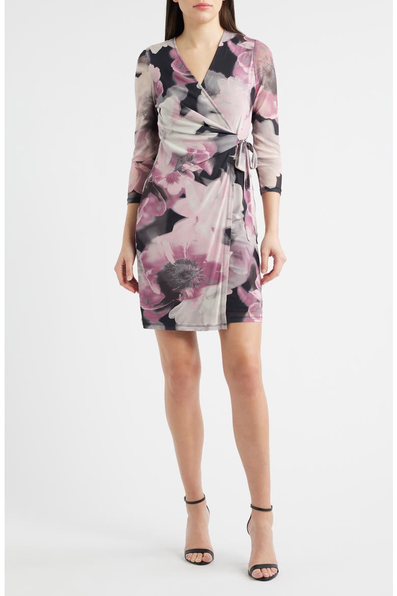 Floral Print Wrap Minidress, Main, color, ANNE BLACK MULTI