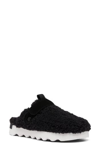 Sorel Viibe Faux Shearling Clog In Black/sea Salt