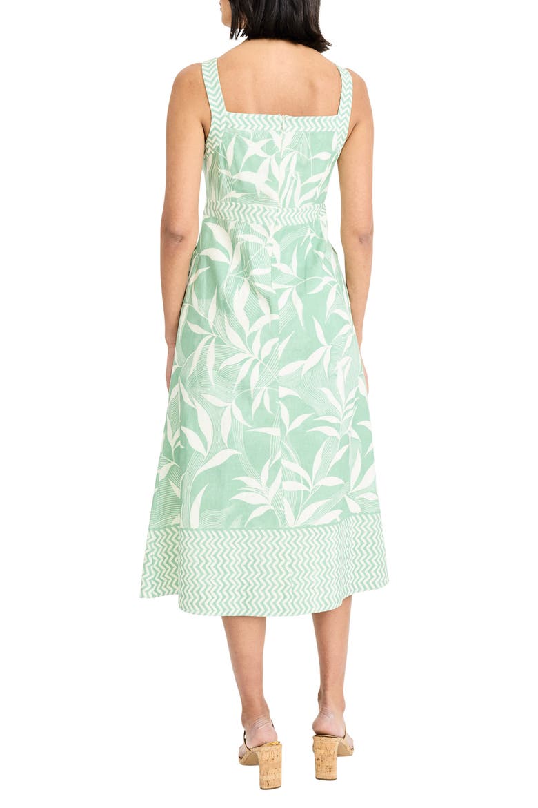 Leaf Print Square Neck Midi Dress, Alternate, color, IVORY/ SAGE