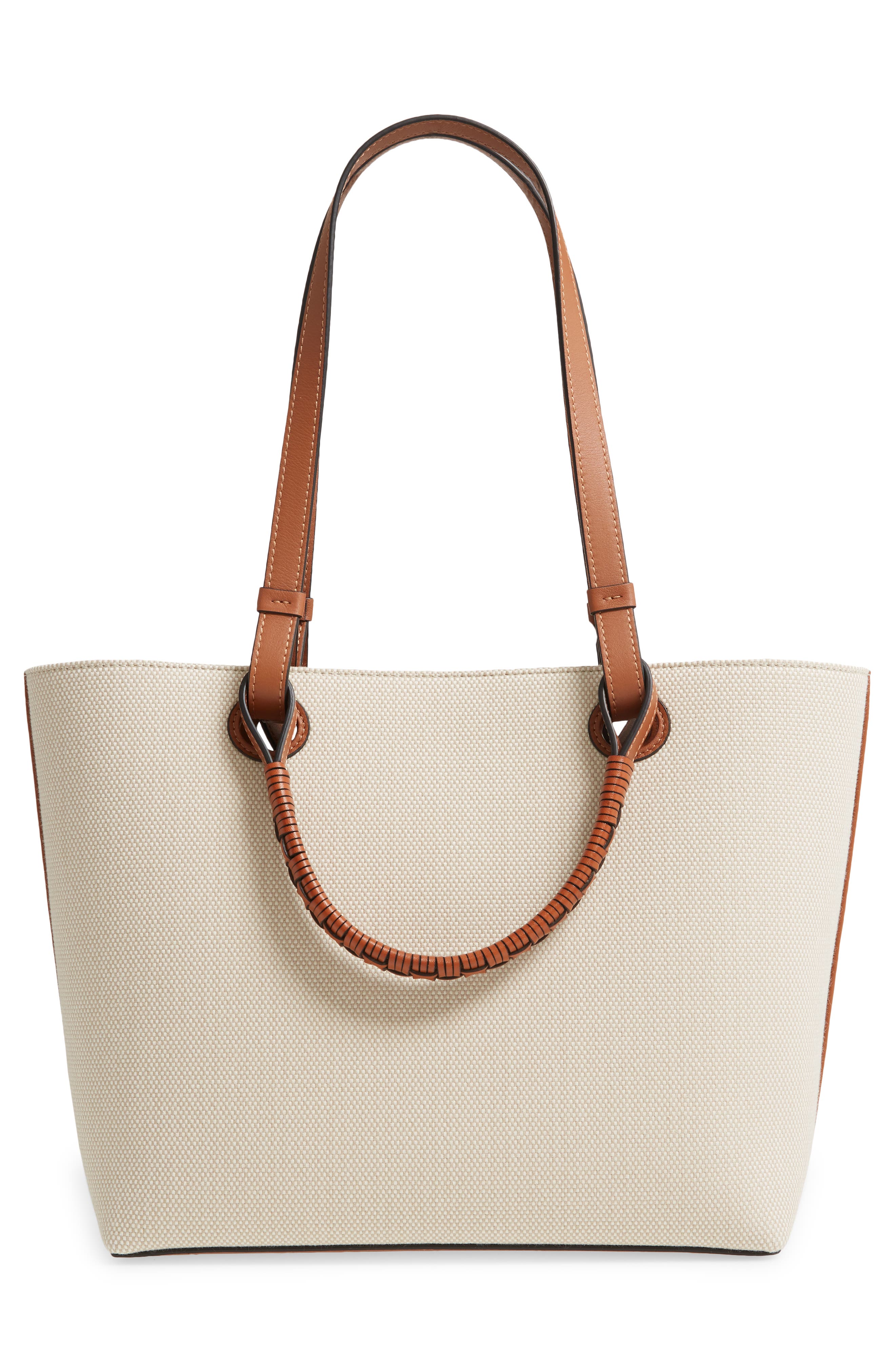 Small Anagram Jacquard Canvas Tote, Alternate, color, ECRU/ TAN