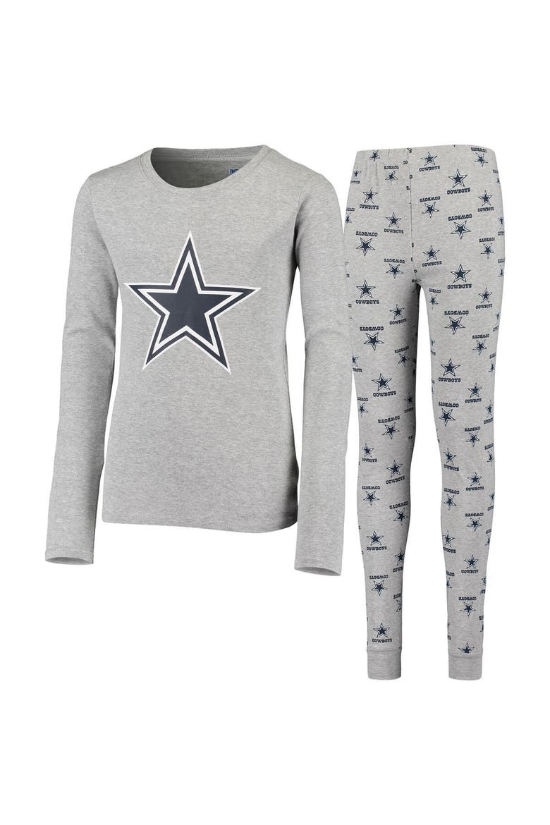 Youth Heathered Gray Dallas Cowboys Long Sleeve T-Shirt & Pants Sleep Set, Main, color, Heather Gray