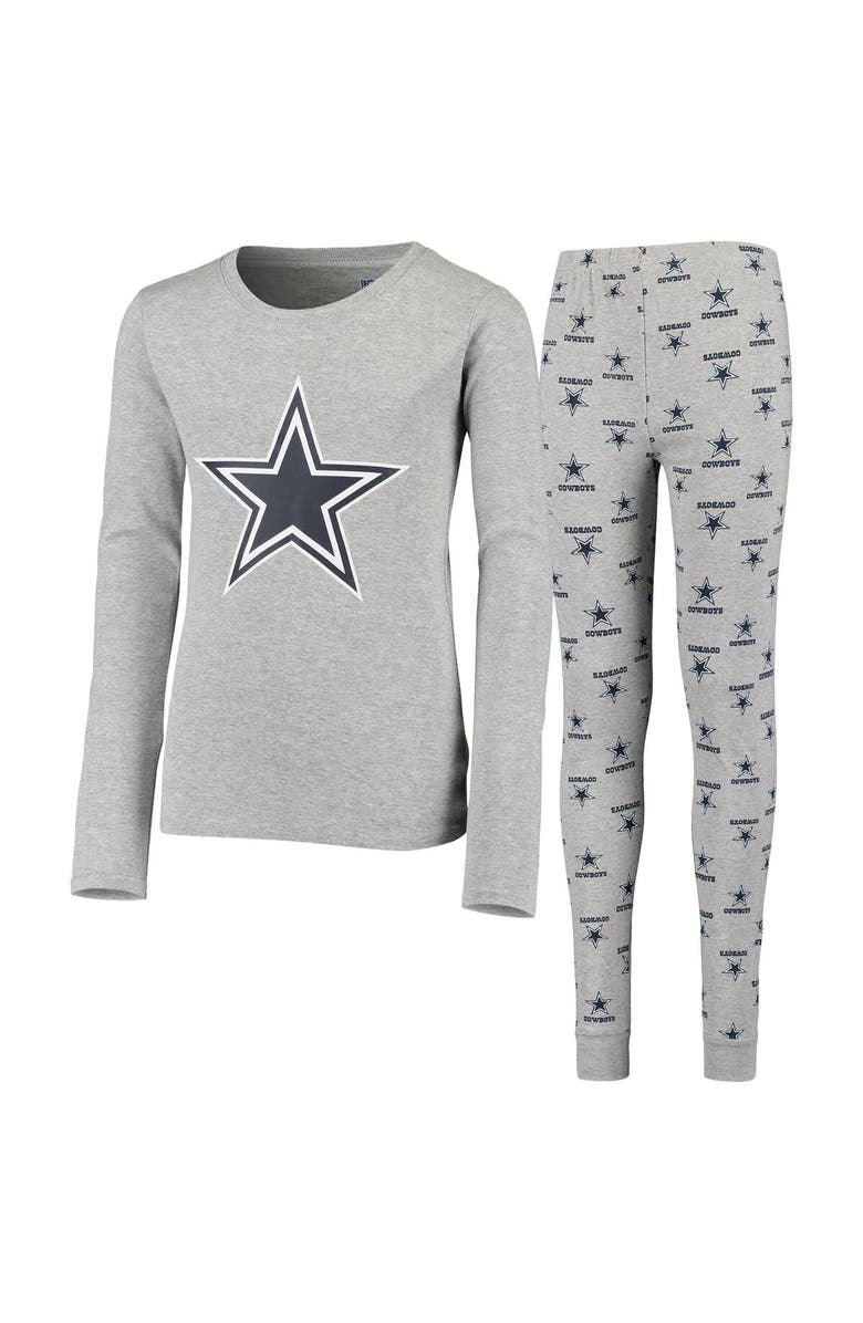 Dallas Cowboys Youth Heathered Gray Dallas Cowboys Long Sleeve T-Shirt & Pants Sleep Set, Main, color, Heather Gray
