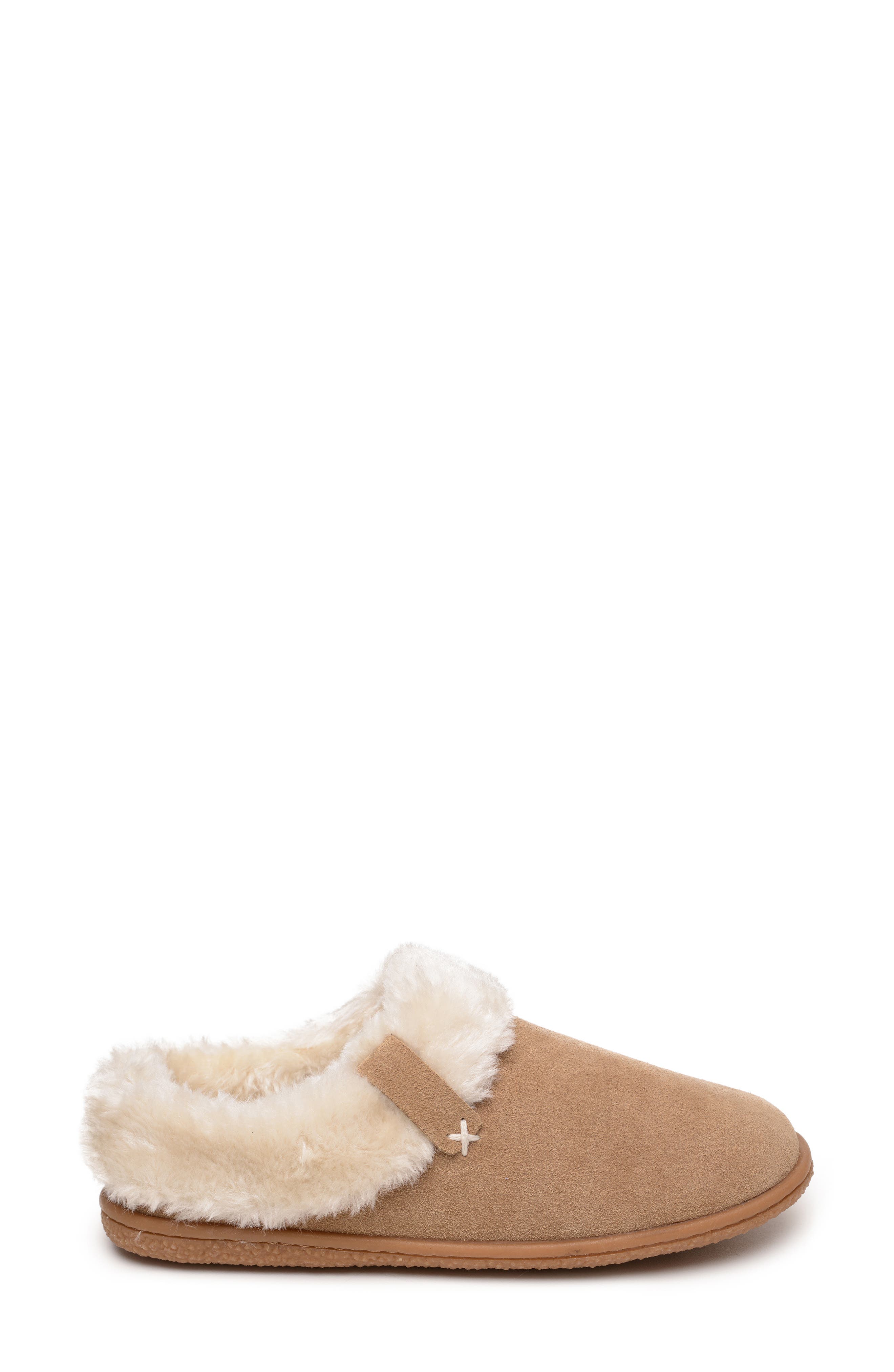 Minnetonka Camp Collar Faux Fur Scuff Slipper, Alternate, color, Cinnamon