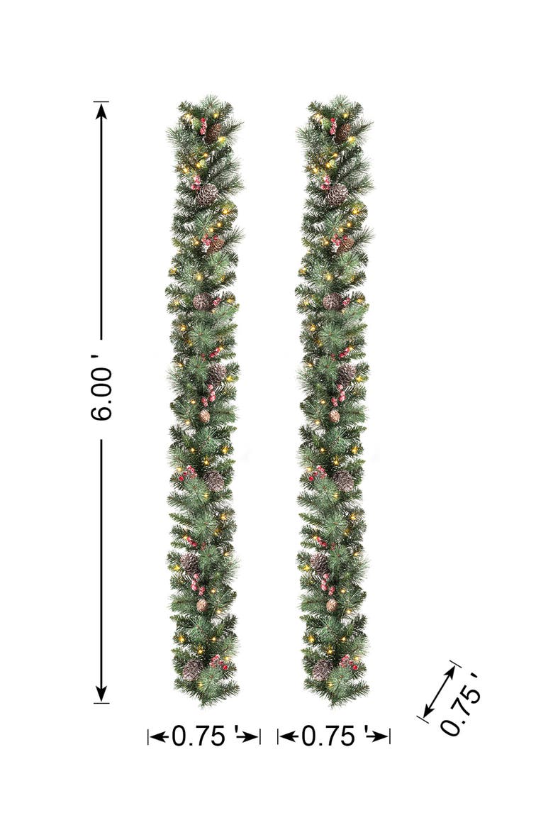 Set of 2 Illuminated Artificial Christmas Garlands, Alternate, color, Greenery Green