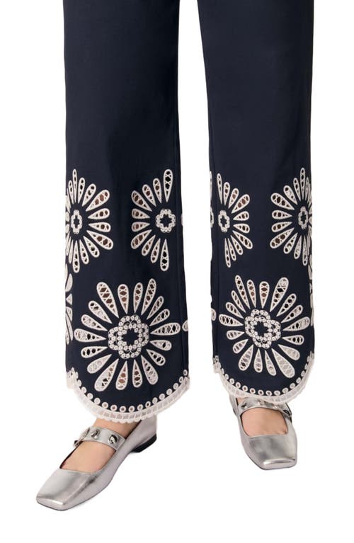 Maje Trousers With Crochet Detail In Navy