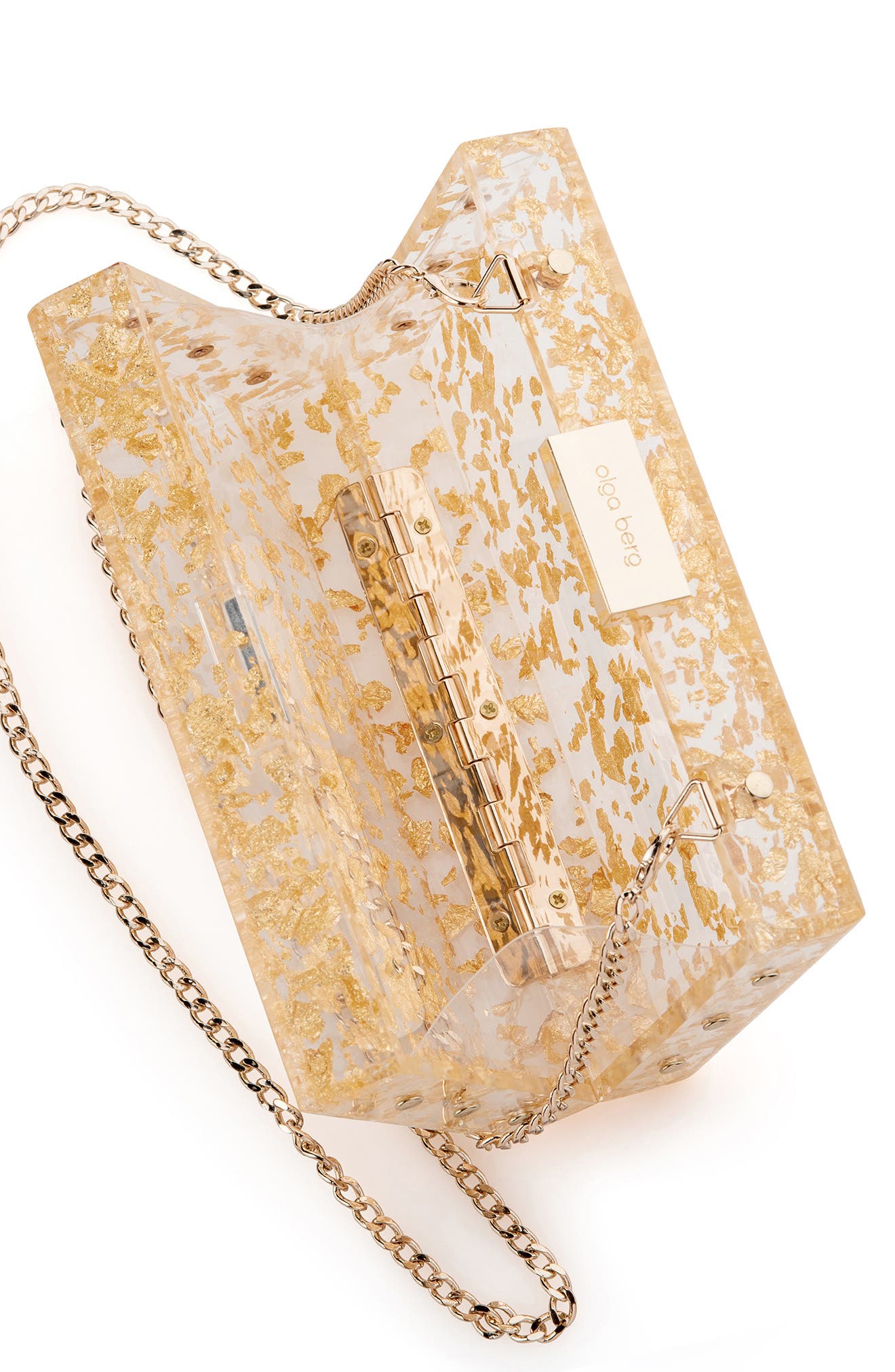 Olga Berg Carmella Foil-Flecked Box Clutch, Alternate, color, Gold