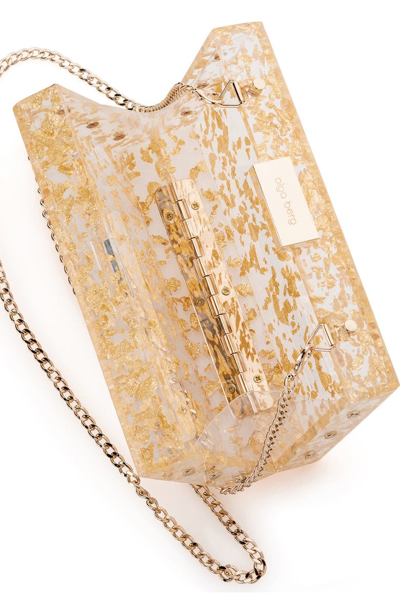 Olga Berg Carmella Foil-Flecked Box Clutch, Alternate, color, Gold