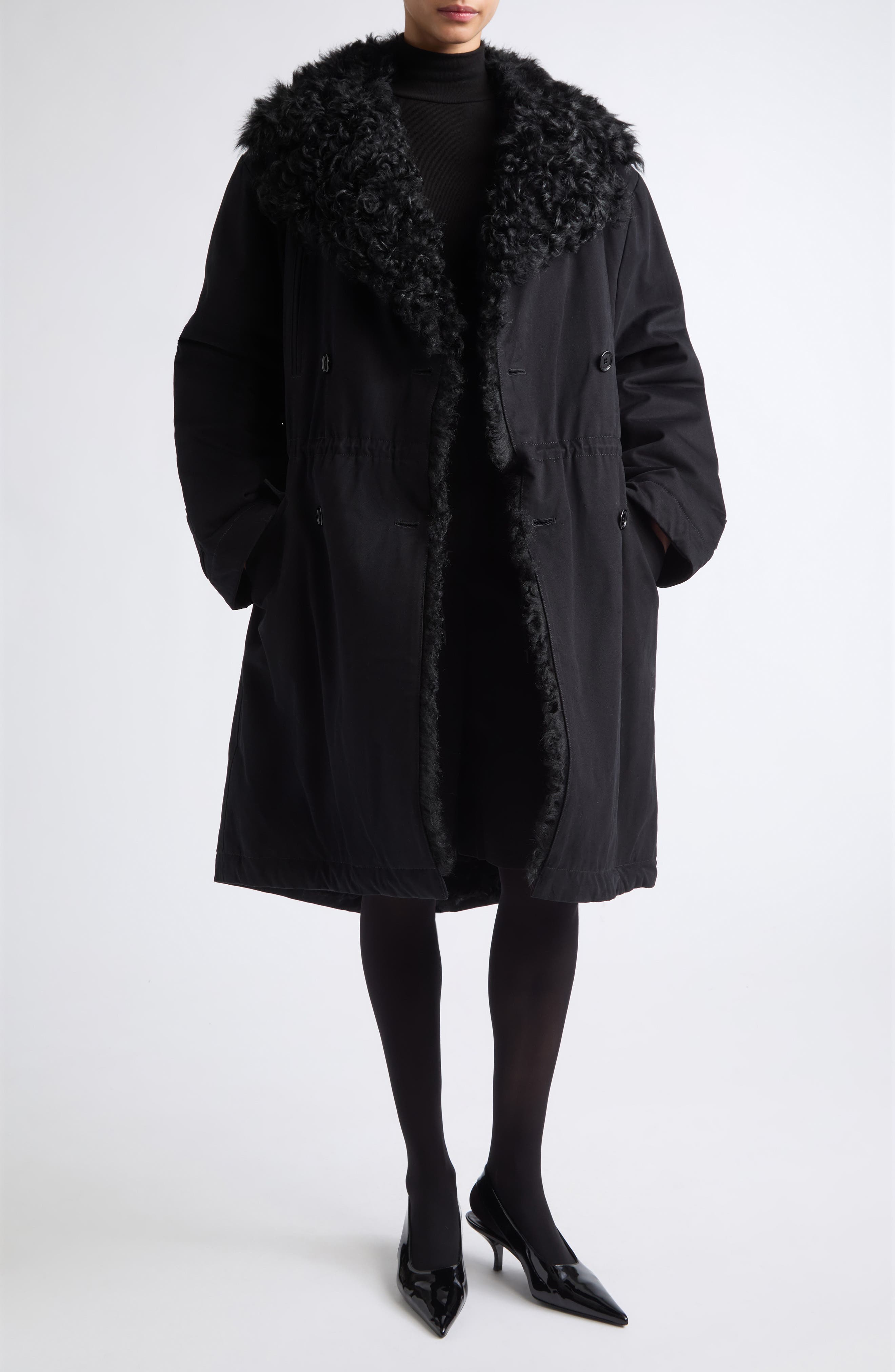 TOTEME Genuine Shearling Lined Cotton Coat (Women) | Nordstrom
