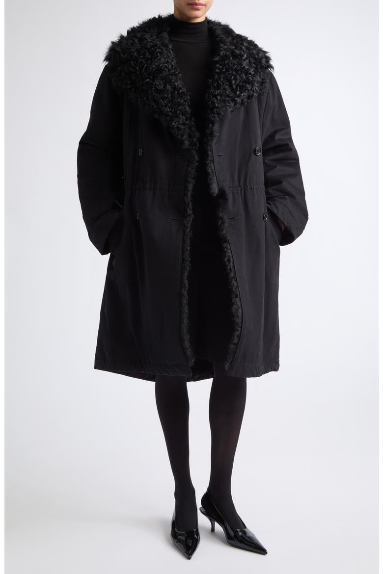 Genuine Shearling Lined Cotton Coat, Alternate, color, WASHED BLACK