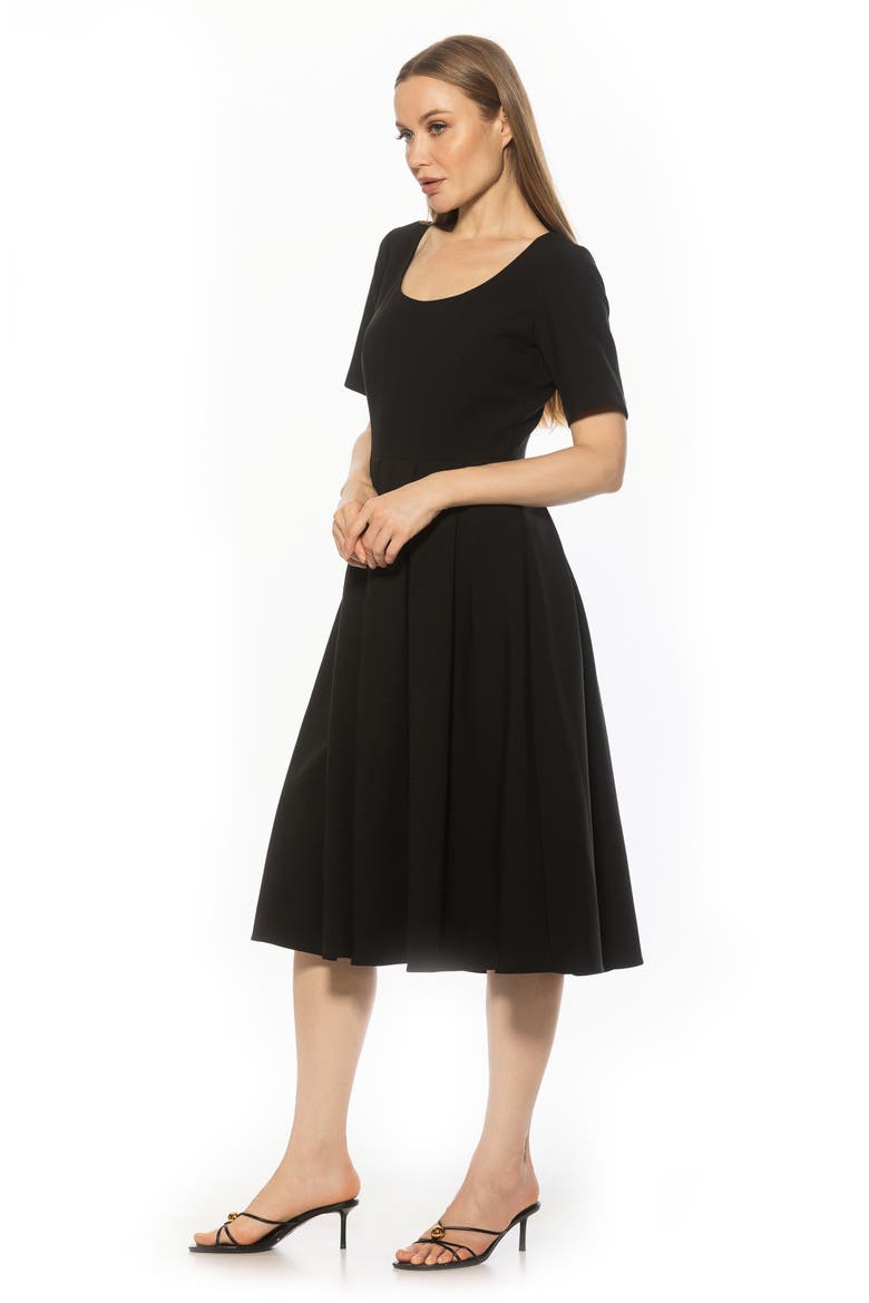 Imani Pleated Short Sleeve Dress, Alternate, color, BLACK