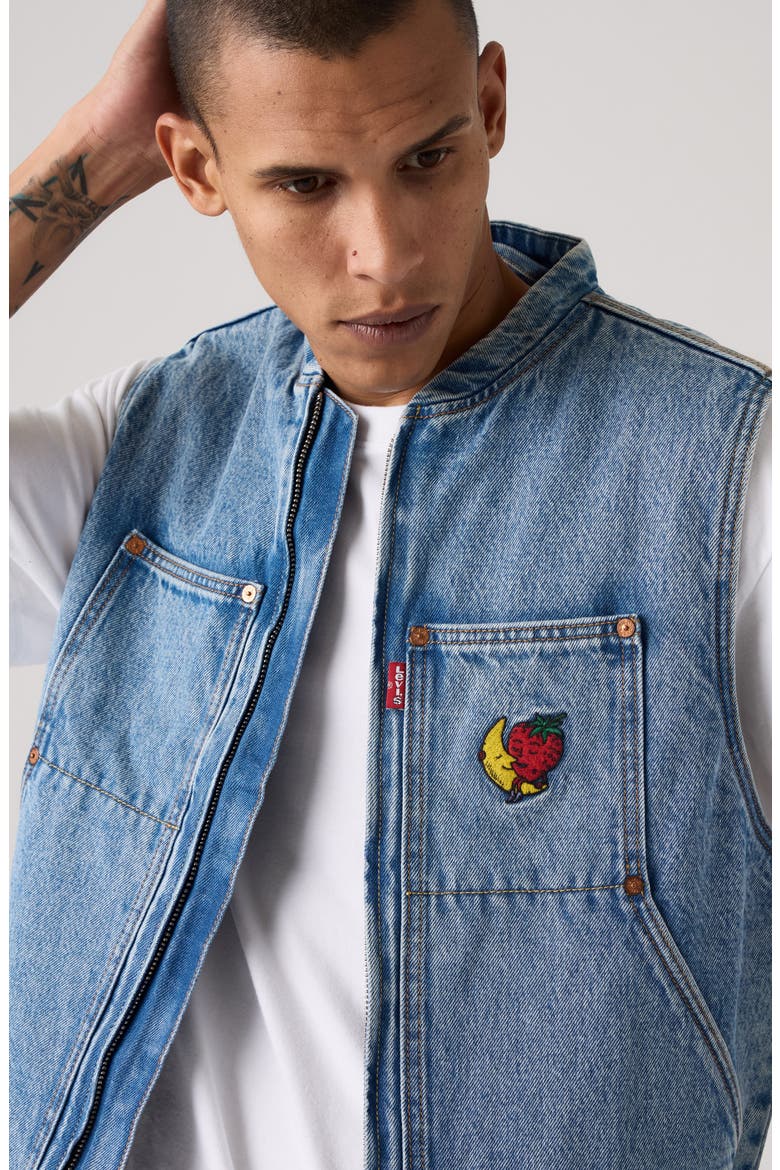 x Sky High Farm Goods Embroidered Denim Vest, Alternate, color, X SHFU LIGHT STONE