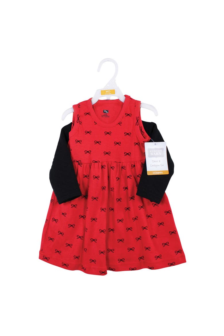 Quilted Cardigan and Dress, Alternate, color, Red Black Bows