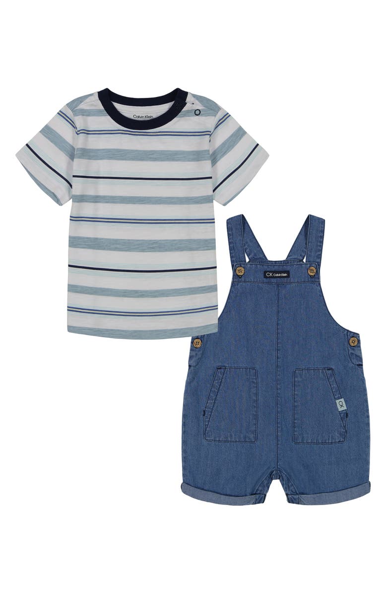 Calvin Klein Stripe T-Shirt & Shortalls Set, Alternate, color, 
