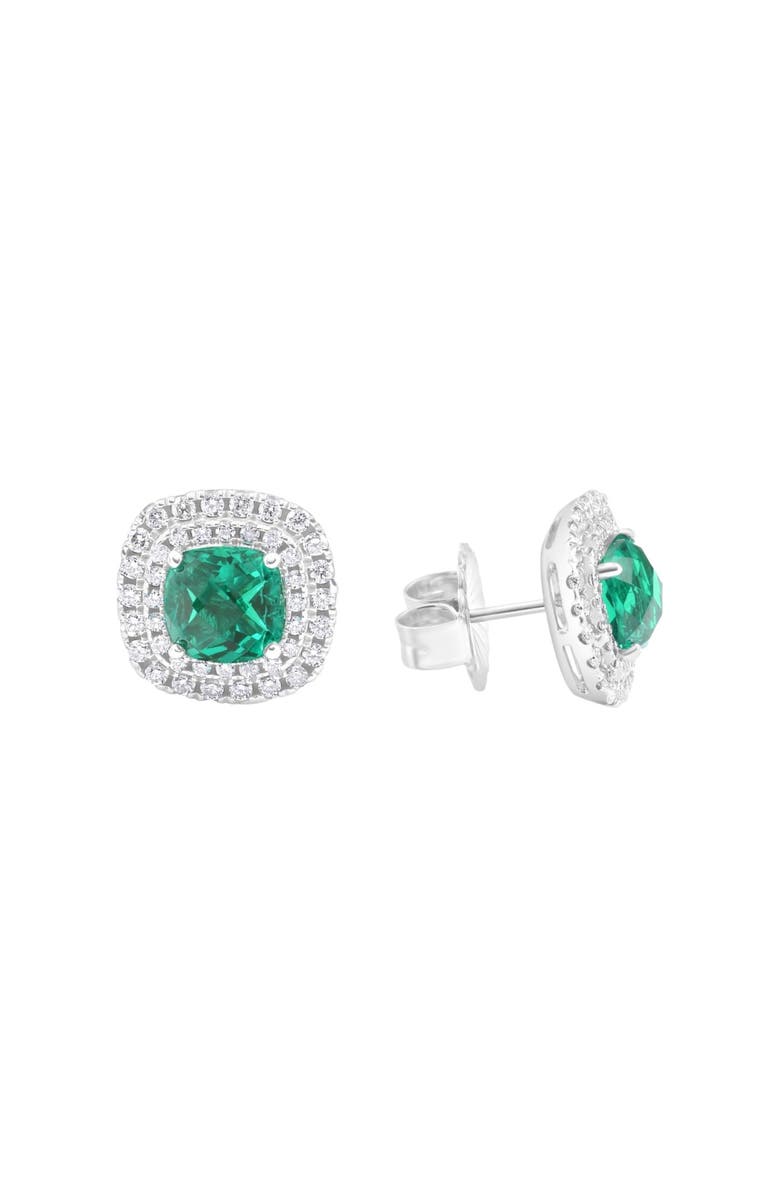 Bliss Diamond 4Ct Emerald & Lab Grown Diamond Cushion Halo Studs 14k Gold, Alternate, color, 