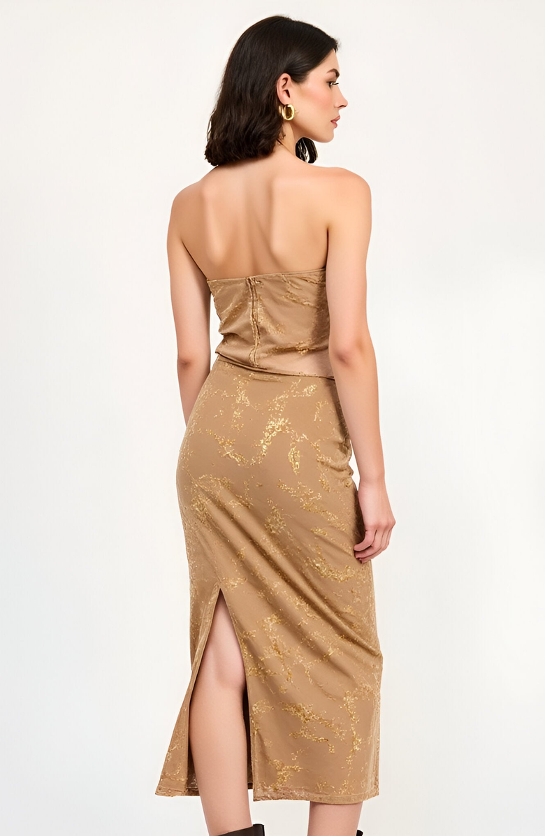 Modenaire Floral Velvet Ruched Waist Side Slit Midi Skirt, Alternate, color,