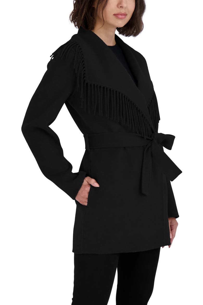 Frankie Fringe Collar Wool Blend Coat, Alternate, color, BLACK