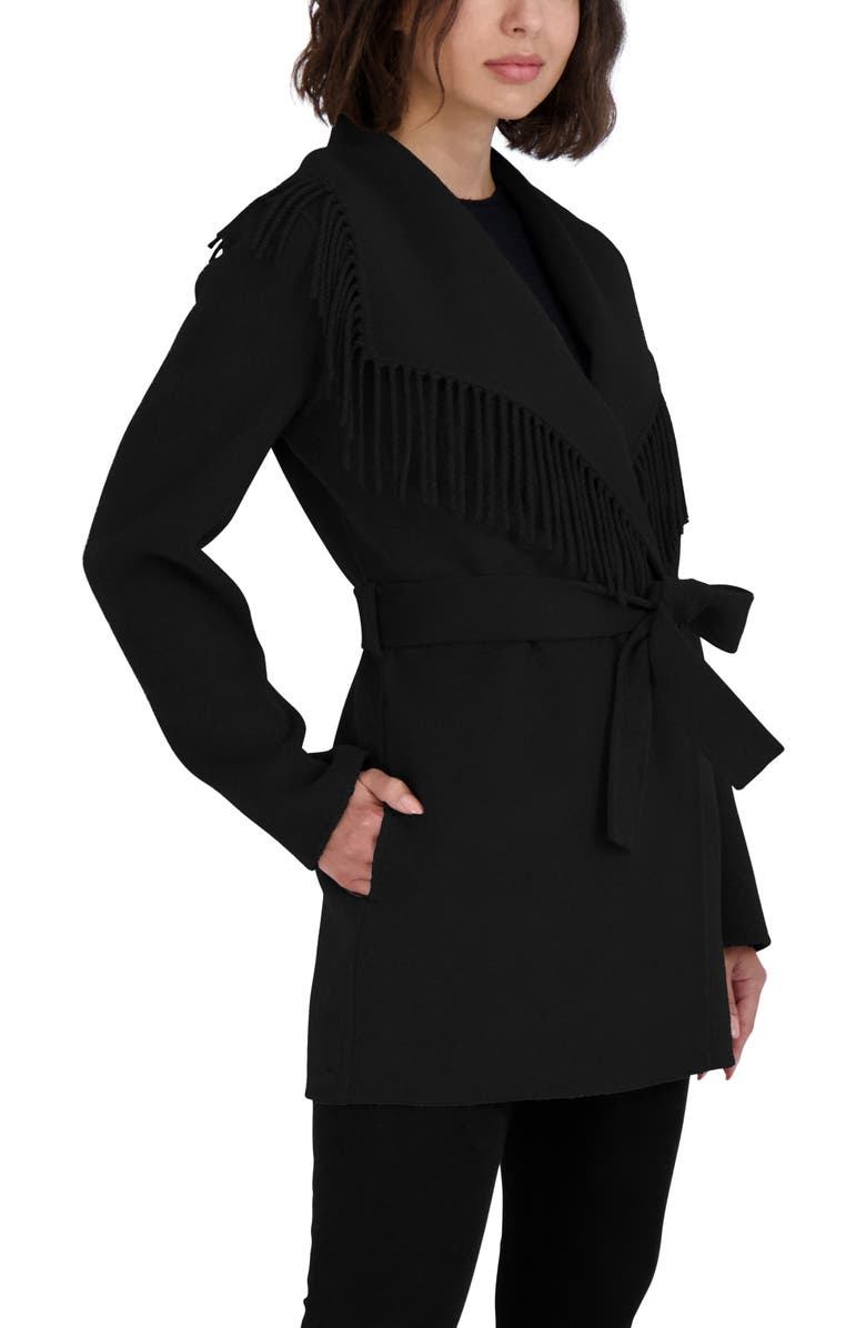 Tahari Frankie Fringe Collar Wool Blend Coat, Alternate, color, 