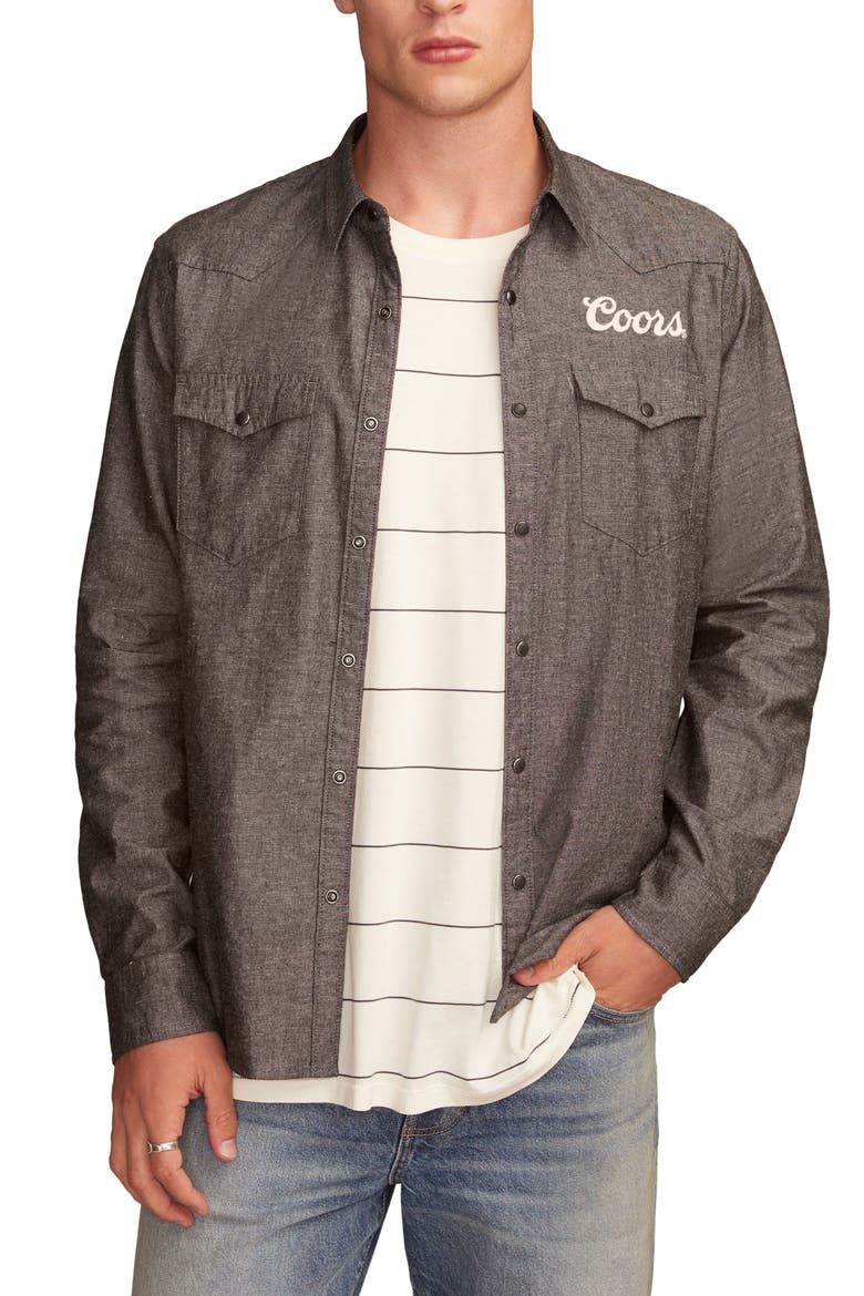 Coors® Rodeo Embroidered Cotton Graphic Snap-Up Western Shirt, Main, color, BLACK HEATHER