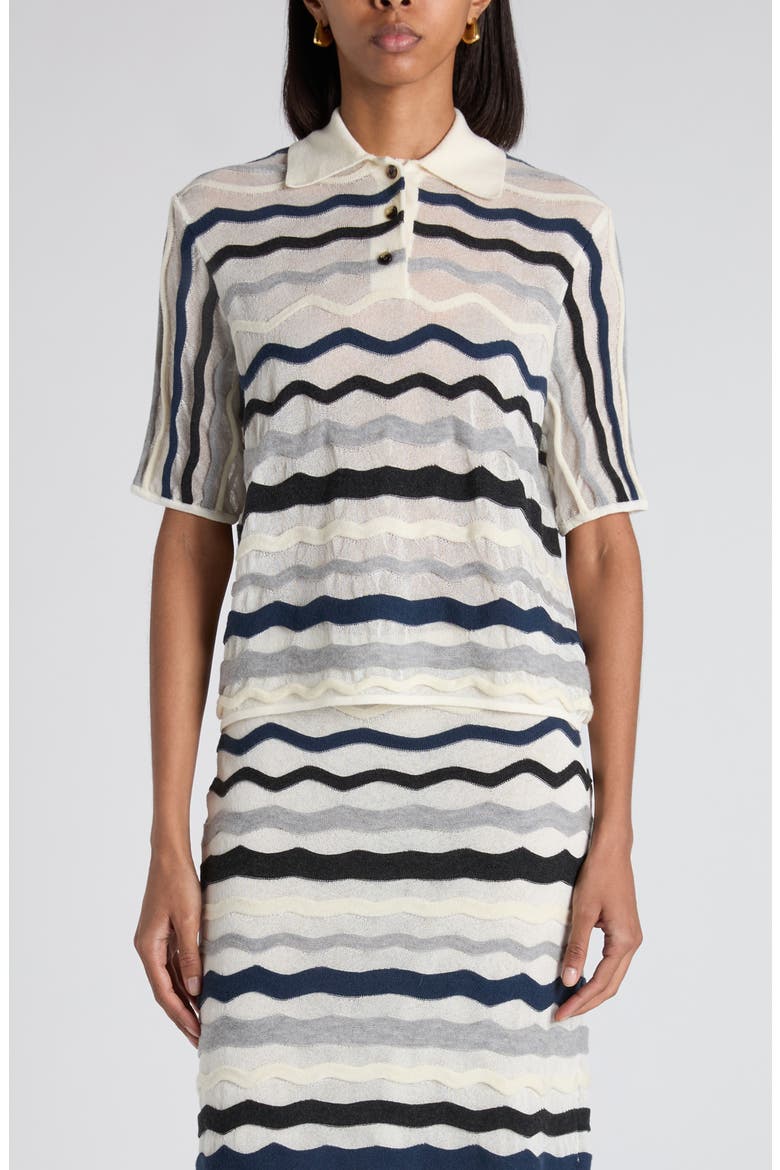 Layered Chevron Stripe Wool Blend Polo Sweater, Main, color, CHALK WAVE GREY